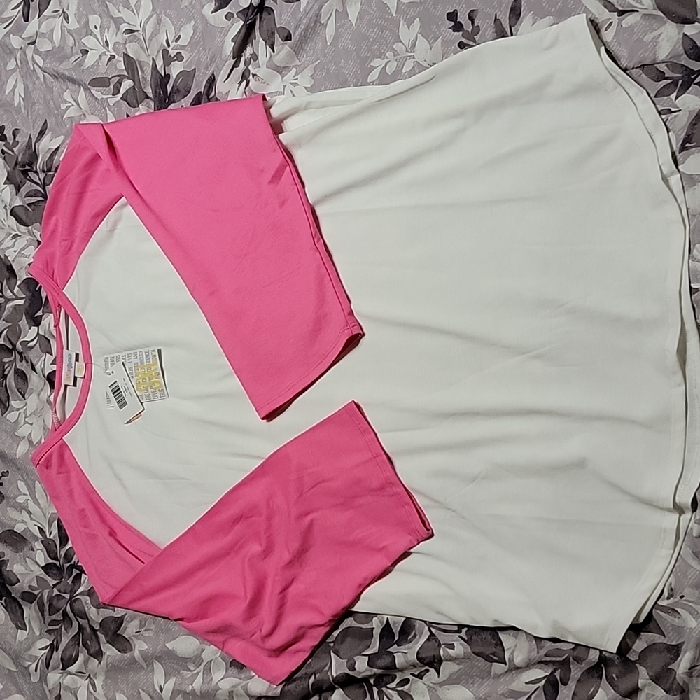 Lularoe Randy tee, hot pink and white